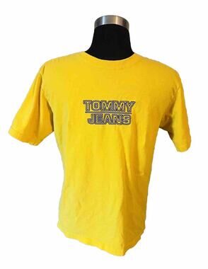 Vintage Y2K Tommy Jeans Tommy Hilfiger Yellow Logo T-Shirt Women's Medium